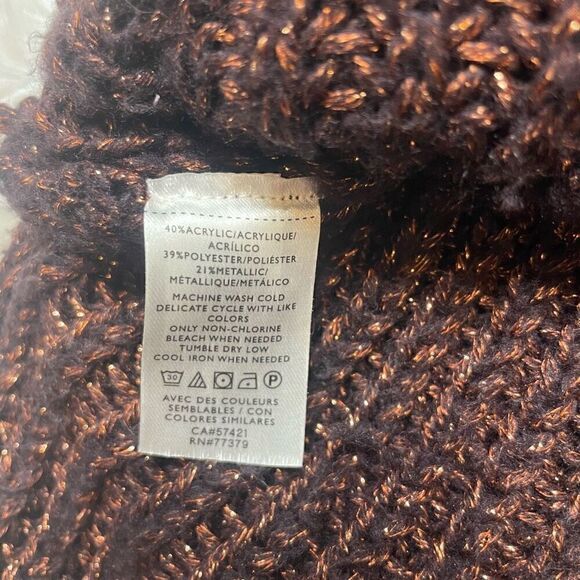 Ann Taylor SHIMMER Chunky Knit Crew Neck Sweater SPICED COCOA XS Balloon Sleeves - Picture 7 of 8